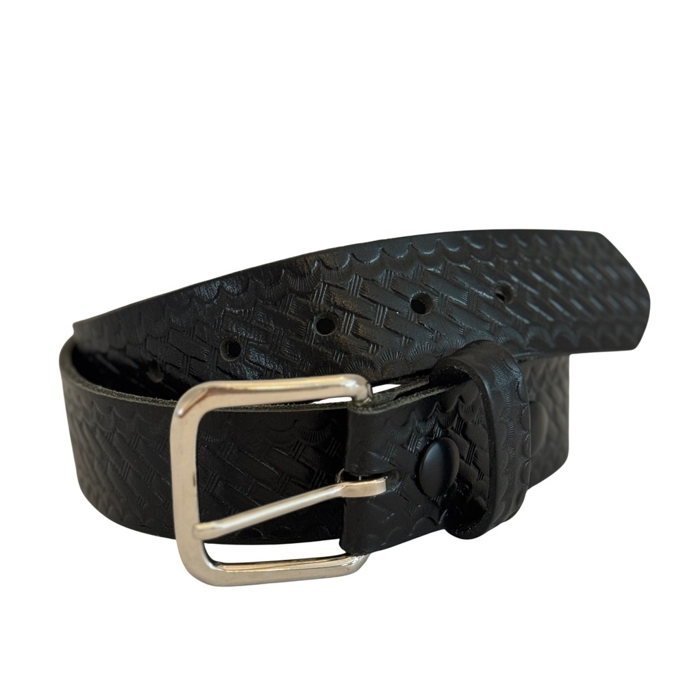 Boston Leather Belt Mens 34 Black Excellent Basketweave 6606 Duty Made in USA
